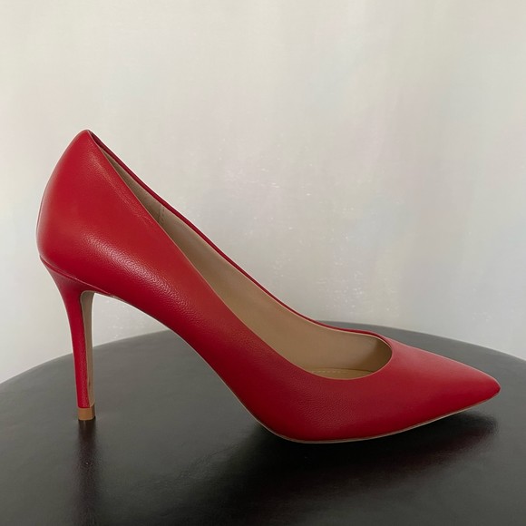 Theory Demeura Nappa Red Italian Lamb Leather Pointed Toe High Heel Pumps - Picture 6 of 16